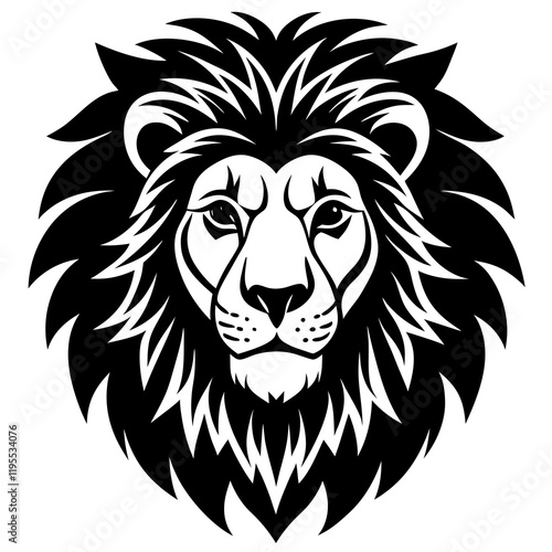 Lion Head  black silhouette vector, Simple silhouette Design vector icon with white background. Wild Animal Vector.	