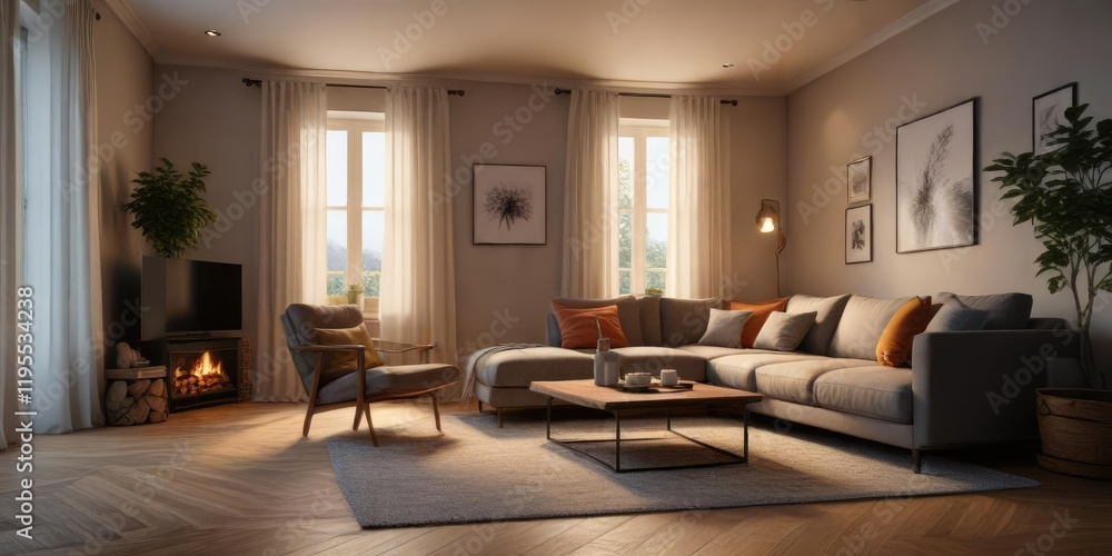 Fototapeta premium A cozy living room setup for a relaxing evening at home , relaxation, soft lighting