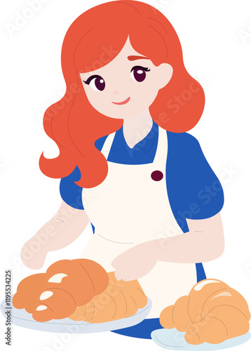 redhead girl baking croissants