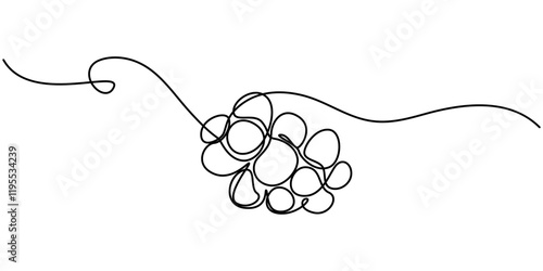 Green grape bunch one single line art drawing. Continuous vector illustration of vine. Grape bunch for label design of juice or wine, Continuous Line Drawing Of Grapes On A Transparent background.