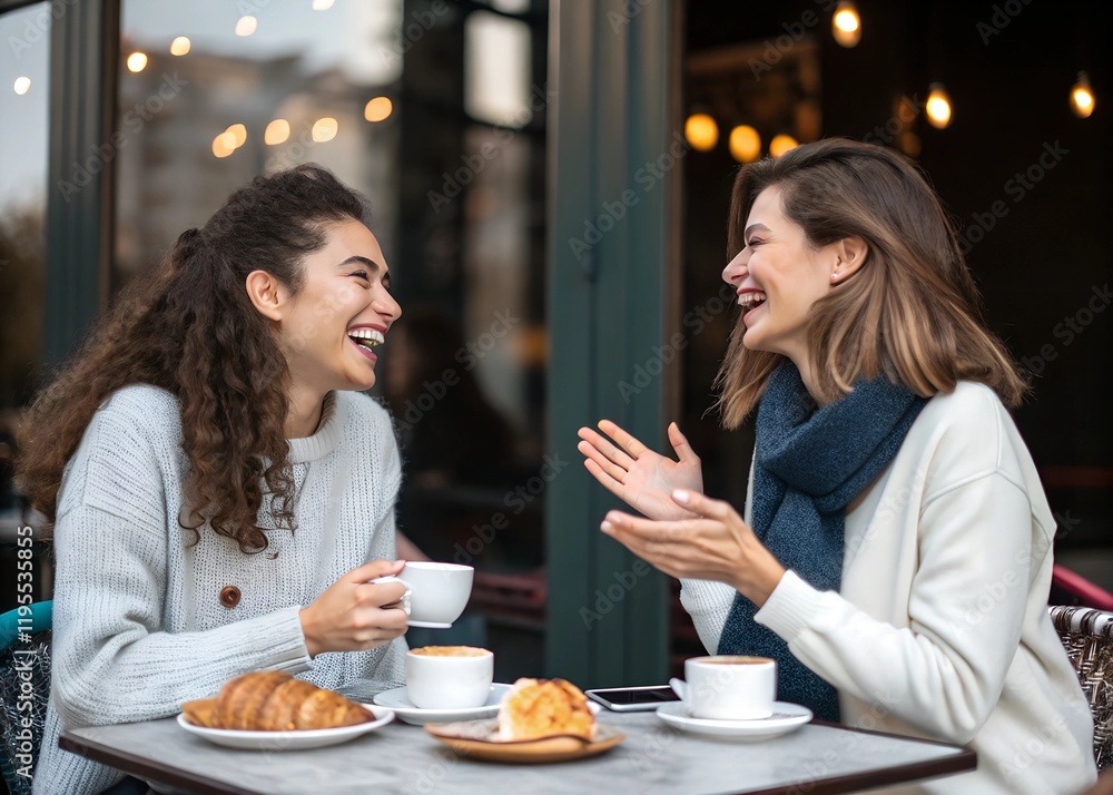 Two women are seated at a table engaging in a lively conversation Two women are seated at a table engaging in a lively conversation