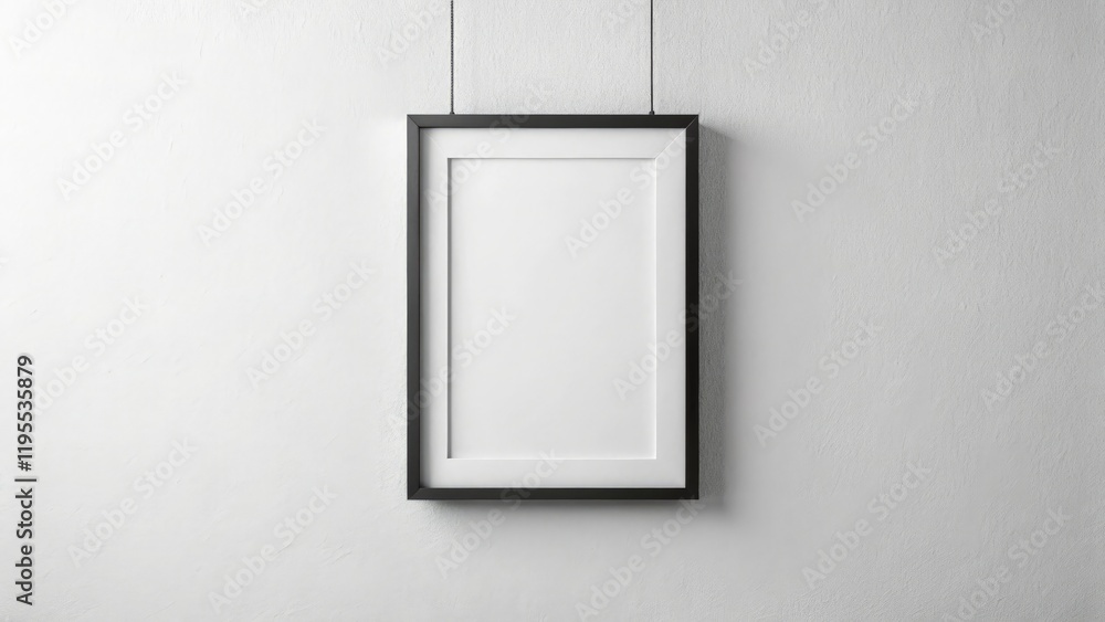 Black Frame Mockup Displayed on a White Wall. Generative AI Black Frame Mockup Displayed on a White Wall. Generative AI