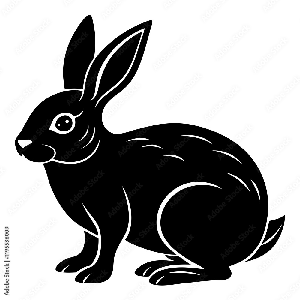 Obraz premium rabbit black silhouette vector, Simple silhouette Design vector icon with white background. Wild Animal Vector. 