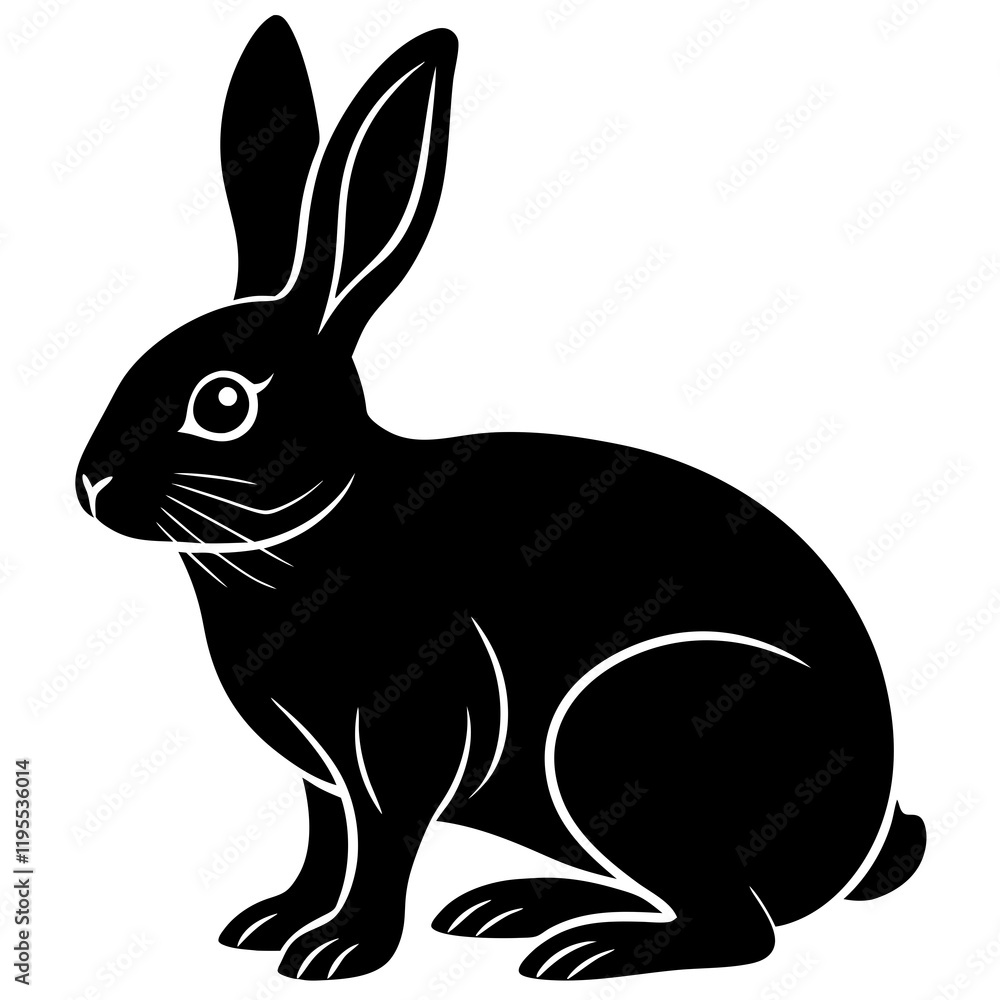 Obraz premium rabbit black silhouette vector, Simple silhouette Design vector icon with white background. Wild Animal Vector. 