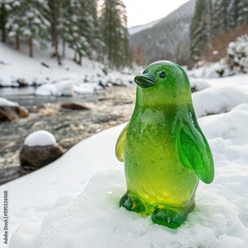 Create a Green Slime Monster Shaped Like a Penguin. Generative AI photo