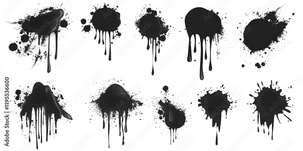 A collection of black paint splatters A collection of black paint splatters