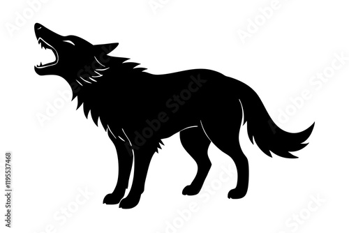 roaring Wolf  black silhouette vector, Simple silhouette Design vector icon with white background. Wild Animal Vector.	