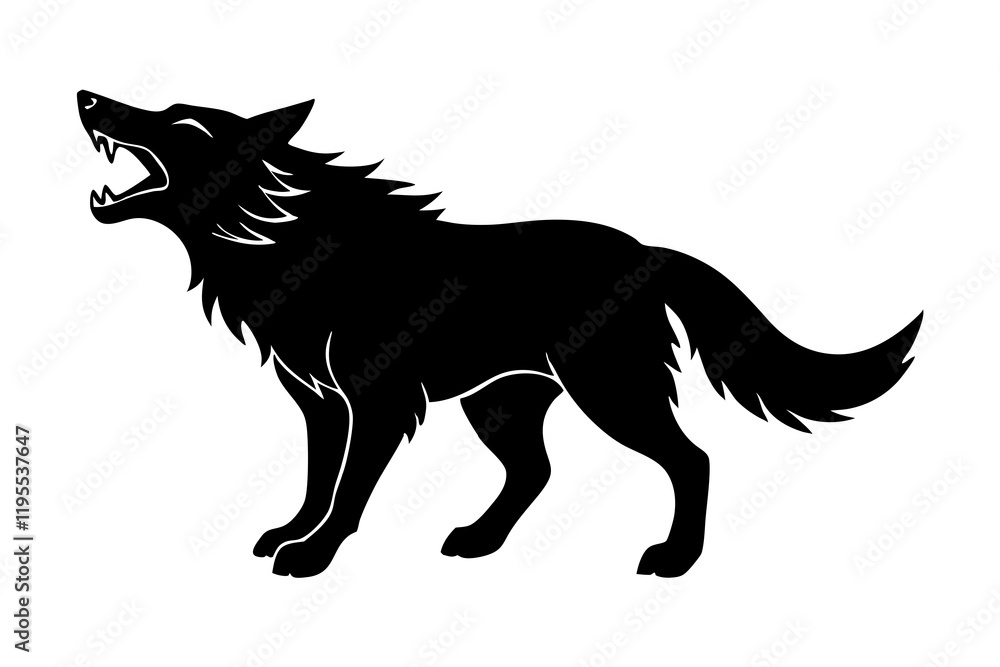 Fototapeta premium roaring Wolf black silhouette vector, Simple silhouette Design vector icon with white background. Wild Animal Vector.