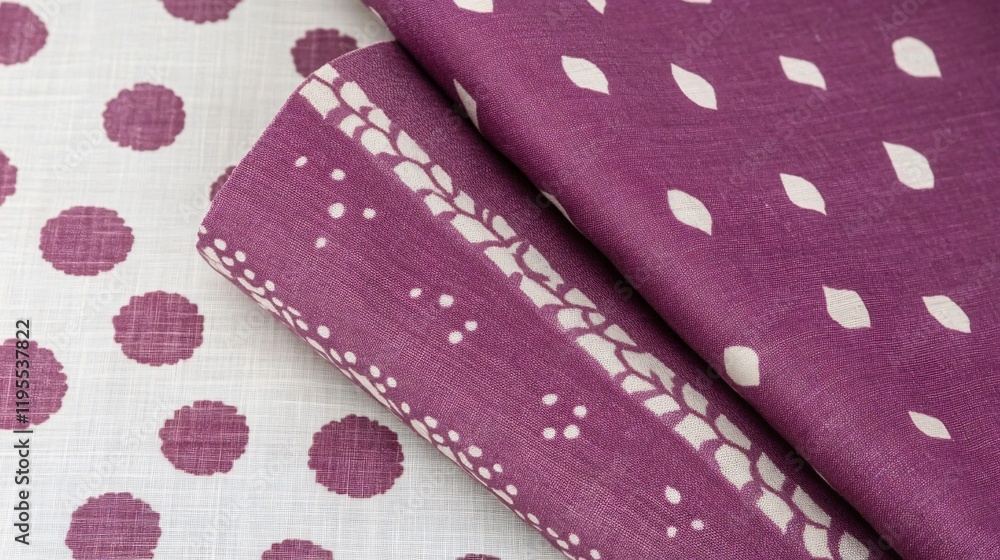 Purple Fabric Textures- Elegant Dots and Leaf Prints Purple Fabric Textures- Elegant Dots and Leaf Prints
