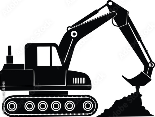 heavy shoveling excavator vehicle  silhouette vector,icon