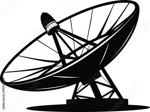 Large satellite dish antenna icon silhouette vector