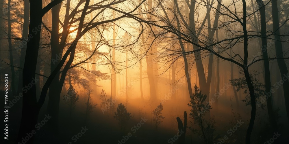 A misty dawn atmosphere with warm golden tones casting a mystical ambiance in the overgrown woods, morning glow, ethereal, golden hour A misty dawn atmosphere with warm golden tones casting a mystical ambiance in the overgrown woods, morning glow, ethereal, golden hour