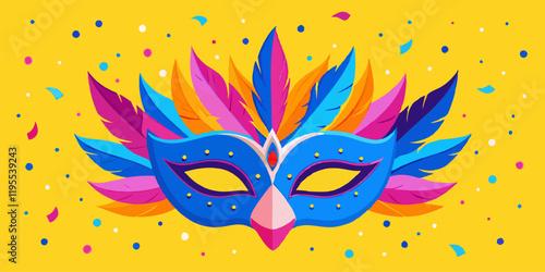 Vibrant Carnival Mask with Colorful Feathers and Mardi Gras Decoration in Festive Atmosphere