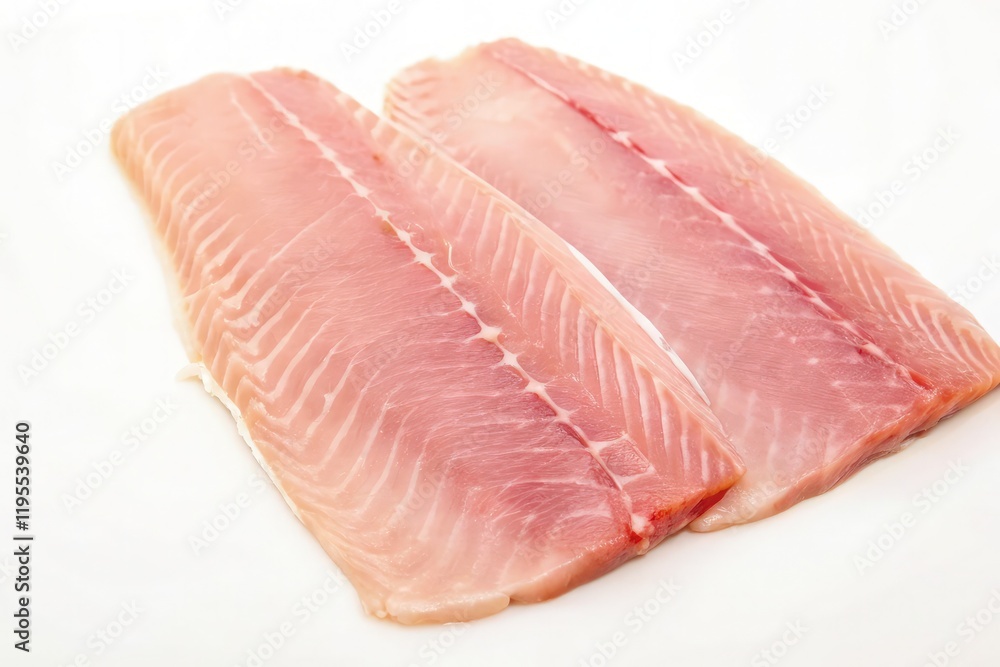 Fresh Carp Fillets on a White Background for Cooking. Generative AI Fresh Carp Fillets on a White Background for Cooking. Generative AI