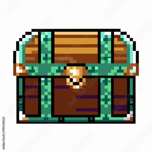 Pixel Art Treasure Chest Illustration with Retro Game Style