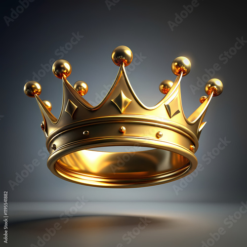 Shiny Golden Royal King Crown 3D Render Luxury Design Elegant art icon rich regal power image metal 