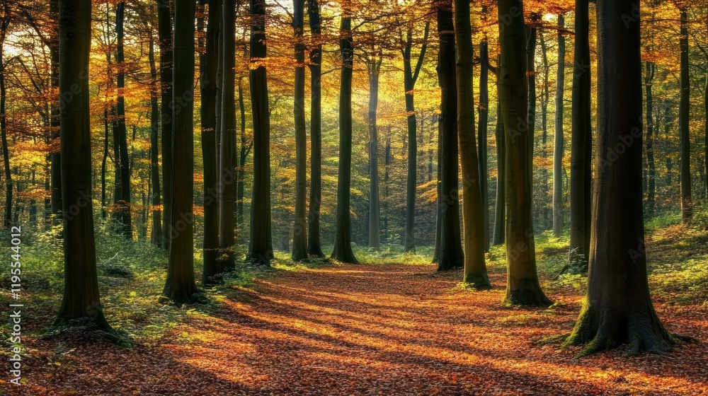 Golden Autumn Forest Path Serene Autumnal Woodland Scene Golden Autumn Forest Path Serene Autumnal Woodland Scene