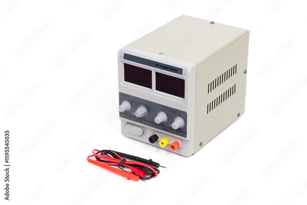 Fototapeta premium Laboratory Power Supply Unit with Cables in Studio Setting