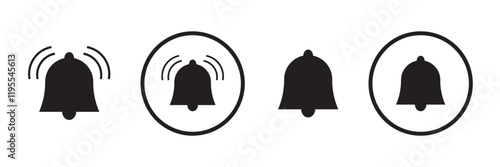 Notification bell icon set. Alarm icon. Reminder. Ringing bells. Alarm symbol. Incoming inbox message. Web application alert. New message symbol flat style. Vector illustration 