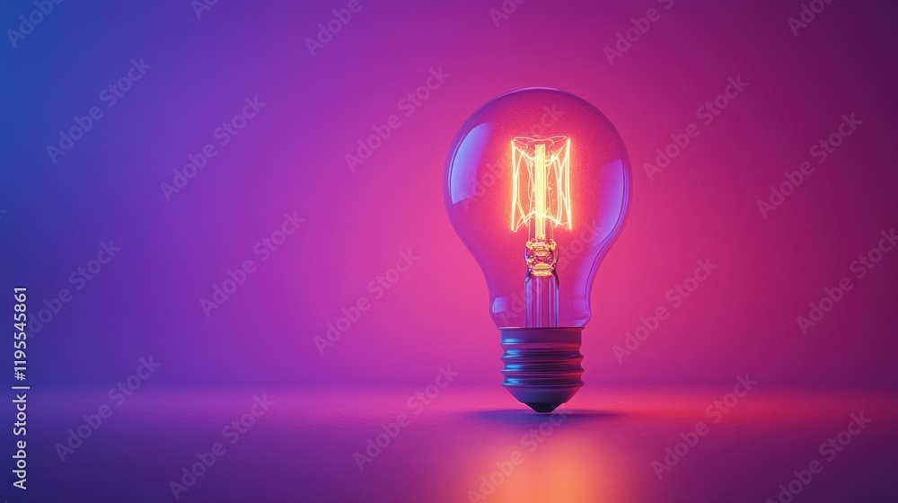 Glowing incandescent light bulb in vibrant gradient background. Glowing incandescent light bulb in vibrant gradient background.