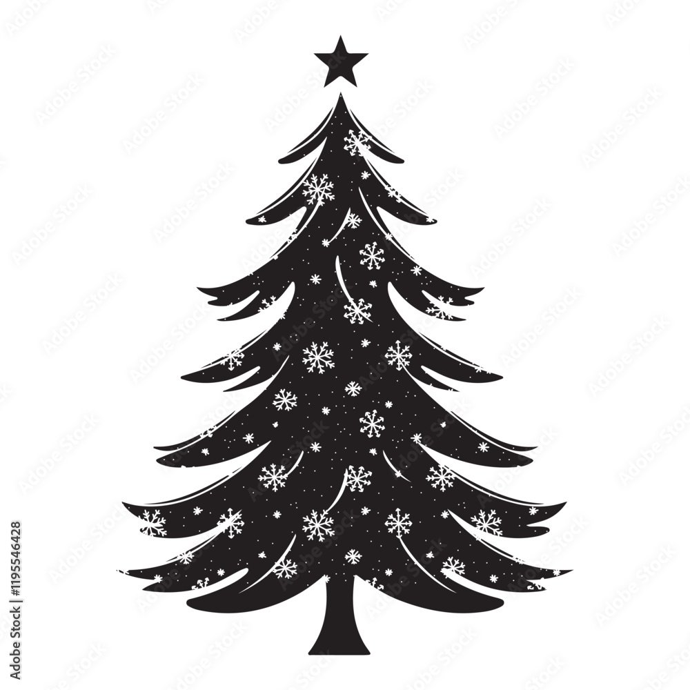 Obraz premium Christmas tree black silhouette vector illustration isolated on a white background