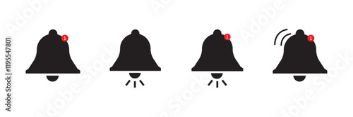 Notification bell icon set. Alarm symbol. Ringing bells reminder icon , incoming inbox message sign