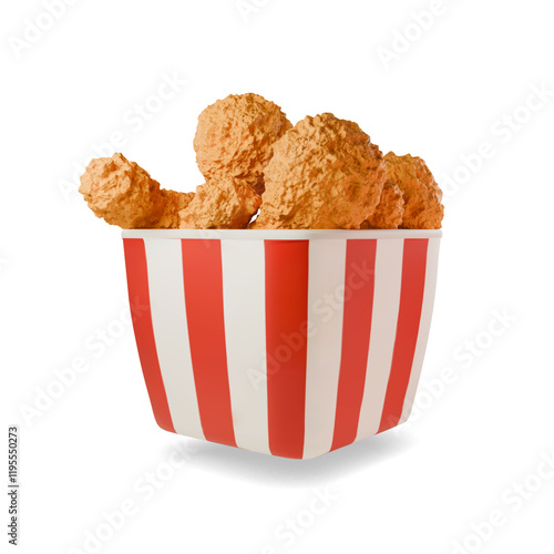 Bucket of Fried Chicken. Crispy chicken legs snack in a box. Takeaway fast food isolated icon illustration