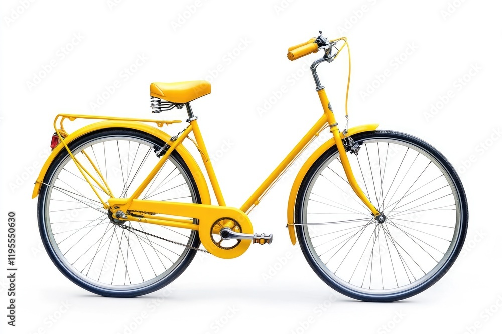 Vibrant Yellow Bike: Bright Bicycle Isolated for Active Lifestyle on White Backdrop with Clear Silhouette