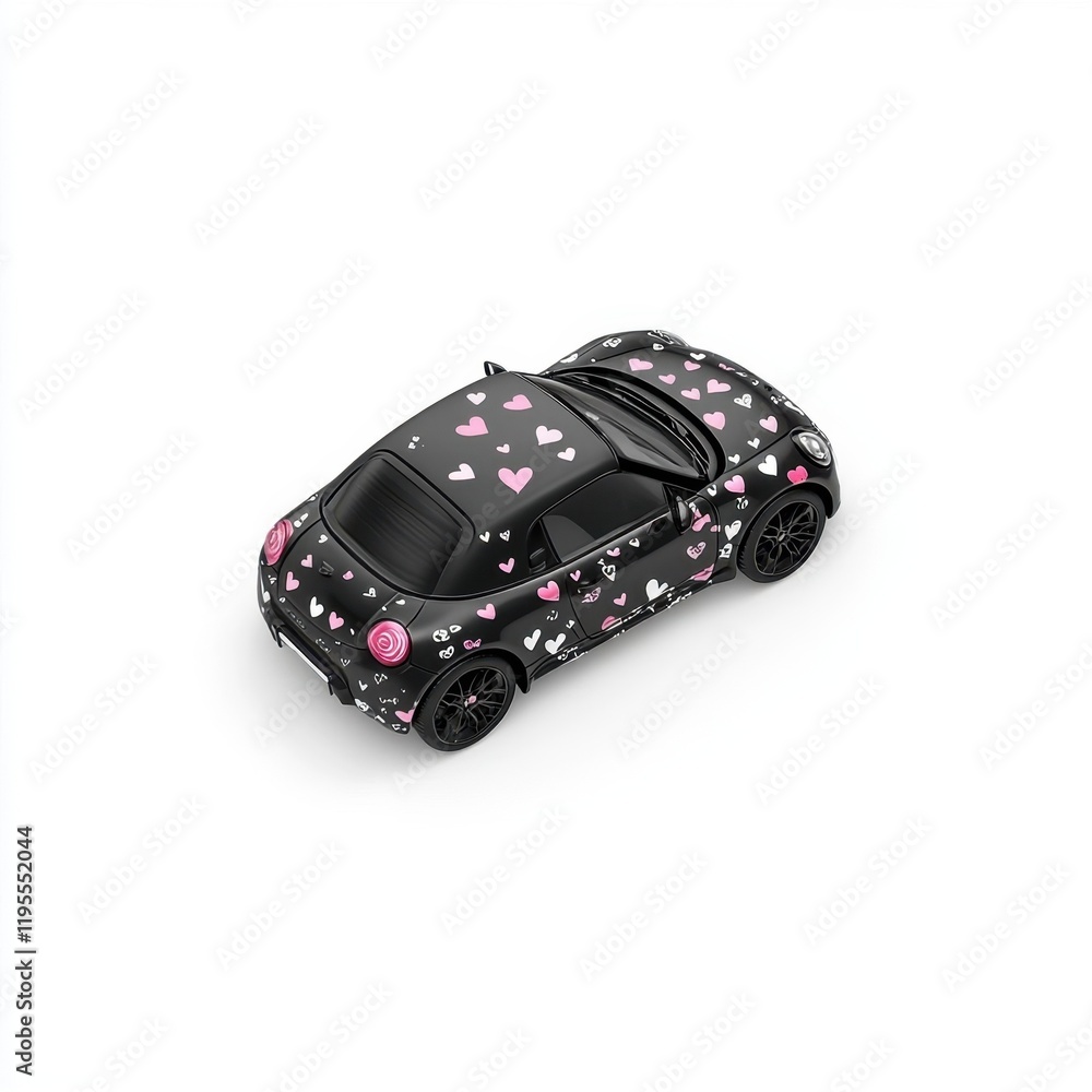 Miniature car with a colorful heart design on a white background. Miniature car with a colorful heart design on a white background.