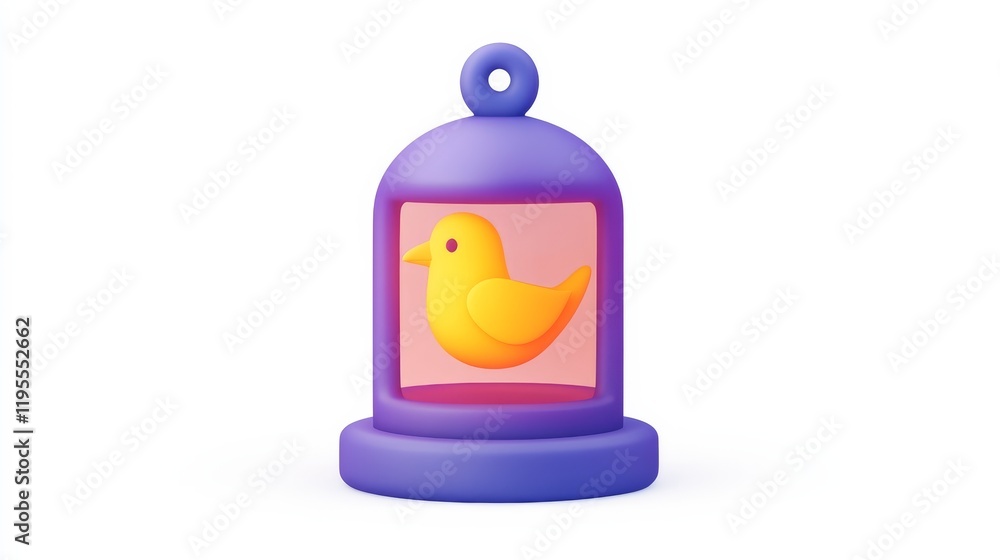 Obraz premium A colorful bird figurine encased in a purple dome, symbolizing whimsy and creativity.