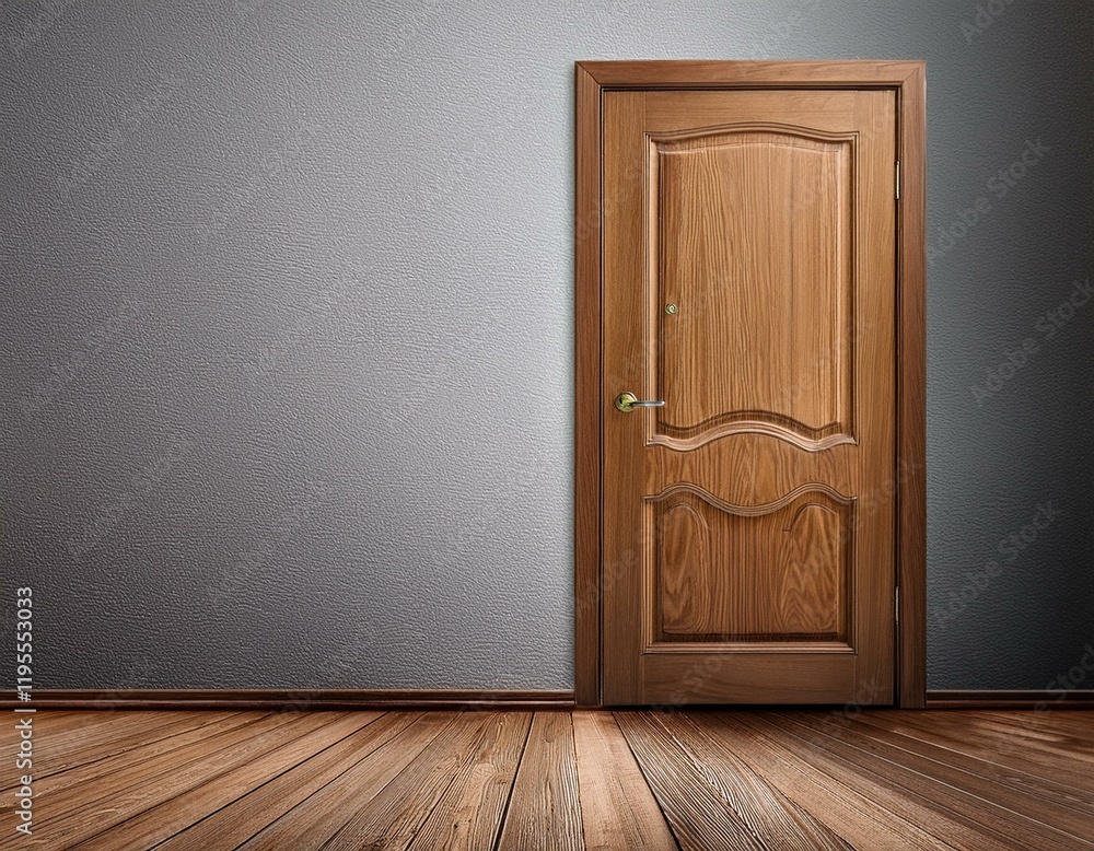 closed wooden door in the empty room with copy space closed wooden door in the empty room with copy space