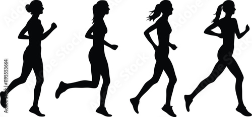 Set of women  running  silhouette vector illustration