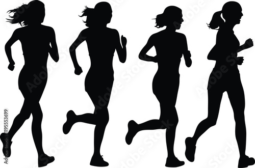 Set of women  running  silhouette vector illustration