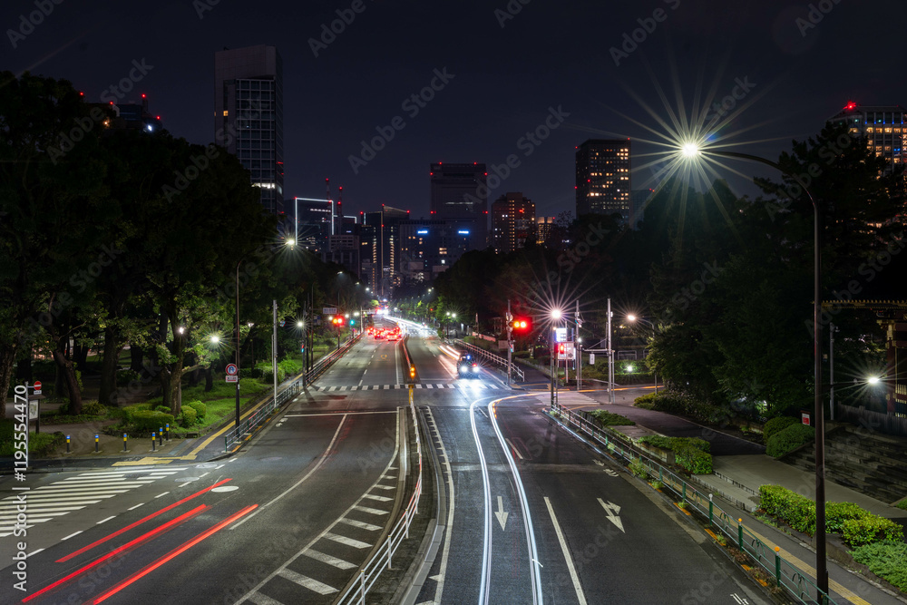 Tokyo, Japan - 07.06.2024: Long Exposure of Minato City Street Tokyo, Japan - 07.06.2024: Long Exposure of Minato City Street