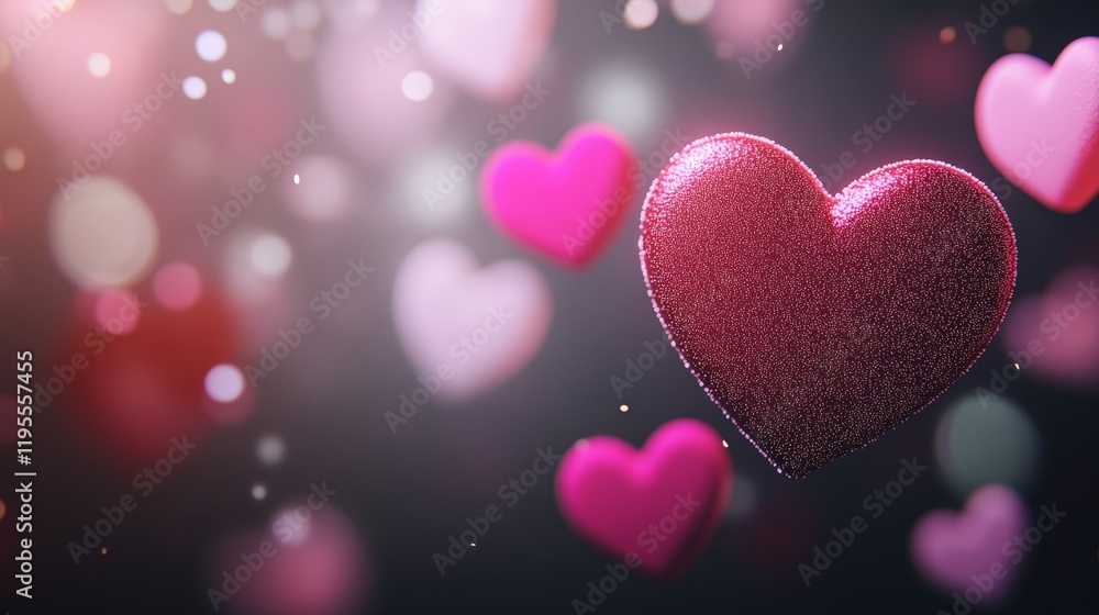Vibrant Floating Hearts in Soft Focus with Glittering Bokeh Effect for Romantic Themes and Celebrations Vibrant Floating Hearts in Soft Focus with Glittering Bokeh Effect for Romantic Themes and Celebrations