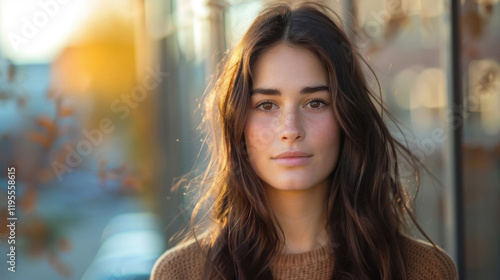 Wallpaper Mural Confident man with dark brown hair stands outdoors during golden hour Torontodigital.ca