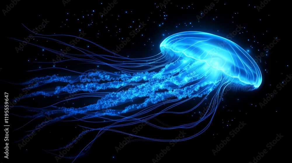 Fototapeta premium Neon Japanese Jellyfish – Mystical Sea Creature