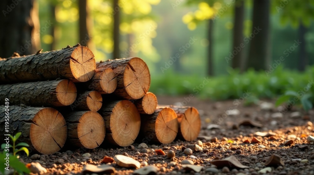 Sunlit Logs Resting on Forest Ground in a Serene Natural Setting Sunlit Logs Resting on Forest Ground in a Serene Natural Setting
