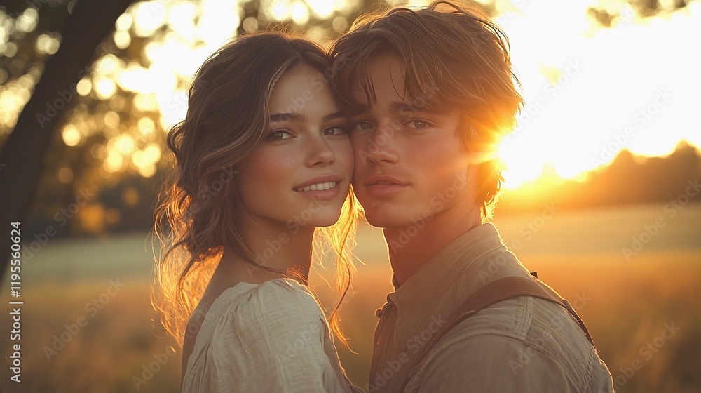 Romantic couple sharing a heartfelt moment during sunset on Valentine's Day in a beautiful outdoor setting Romantic couple sharing a heartfelt moment during sunset on Valentine's Day in a beautiful outdoor setting