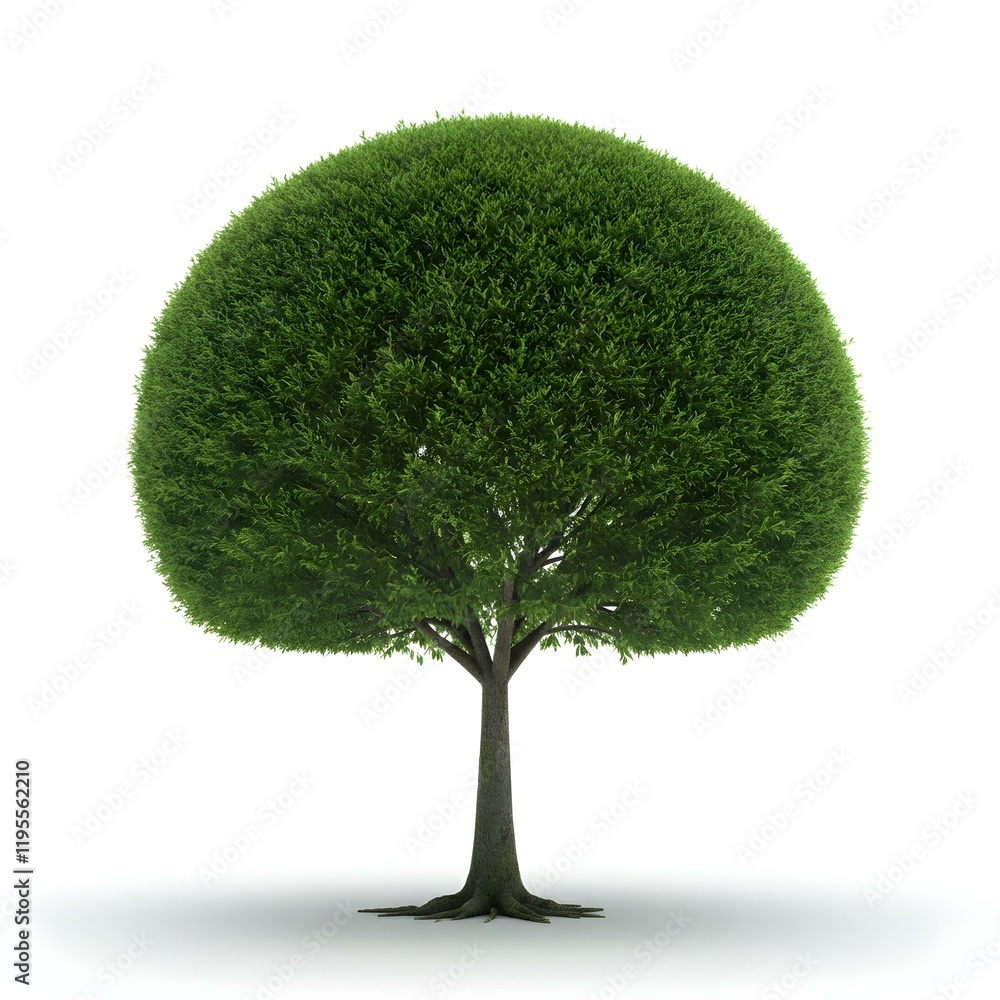 Minimalist Round Green Tree on White Background