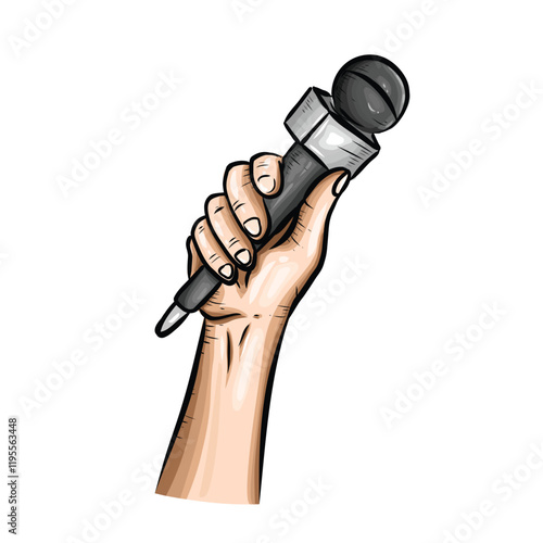 doodle Hand drawn hand holding cellphone on white background. Vintage style hand holding phone taking photos for print t-shirt, package, web page, photography concept, education or journalism concept