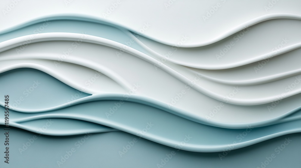 Fototapeta premium Abstract background with flowing, wavy lines in shades of white and light blue. The design creates a calming, serene mood.