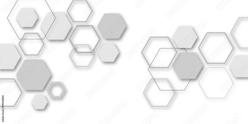 Abstract white and grey hexagon technology geometric pattern concept white background. Use for template, wallpaper, website vector illustration. Abstract white and grey hexagon technology geometric pattern concept white background. Use for template, wallpaper, website vector illustration.