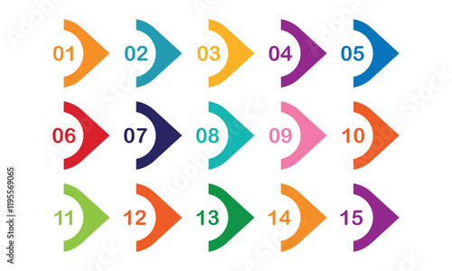 Number digit icon set. Modern colorful numbers button set isolated on white background. Markers with number 1 to 15. Vector illustration.