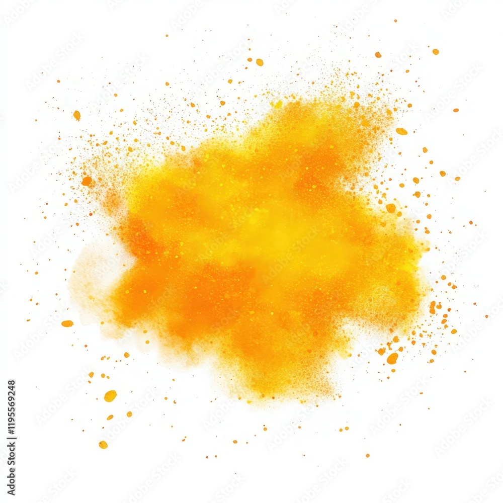 An explosion of vibrant orange powder paints a dynamic and abstract design against a plain white backdrop An explosion of vibrant orange powder paints a dynamic and abstract design against a plain white backdrop