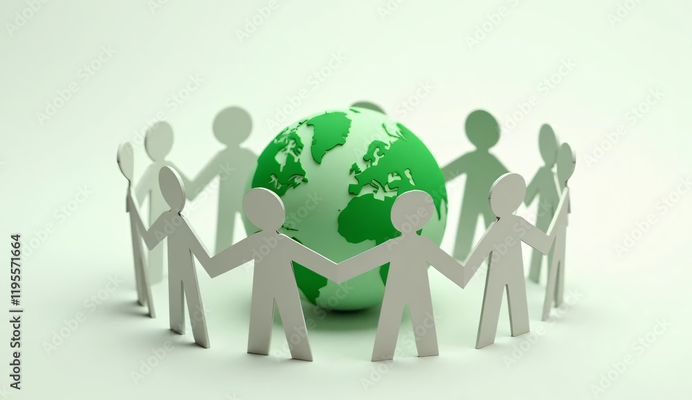 A group of people holding hands around a globe symbolizing global teamwork and international connection A group of people holding hands around a globe symbolizing global teamwork and international connection