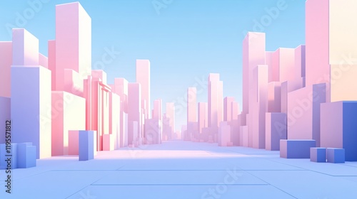 Pastel Cityscape: Minimalist 3D Render of Abstract Buildings