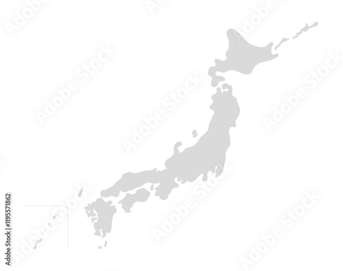 シンプルな薄いグレーの日本地図のイラスト - ポップでかわいいシルエットの日本列島のマップ