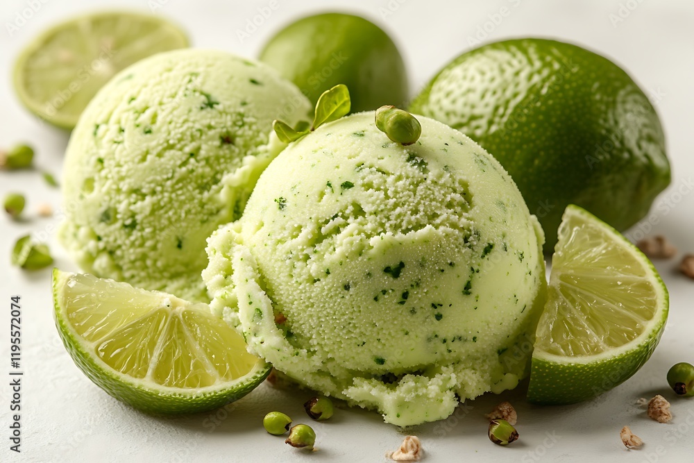 Refreshing Lime Ice Cream Scoops with Lime Slices Refreshing Lime Ice Cream Scoops with Lime Slices