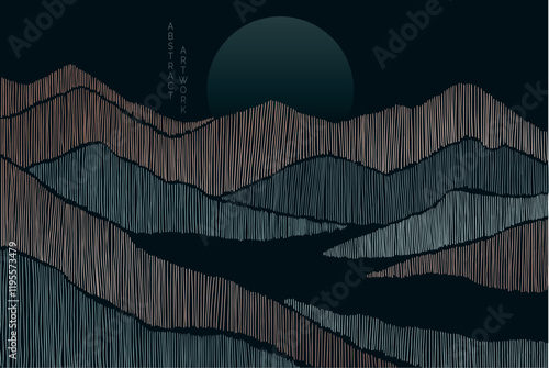 minimalist abstract landscape created by hand drawn lines, wall art print, inspired by japanese style